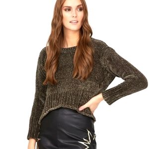 ZARA Olive Green Chenille cropped hemmed sweater sz Small